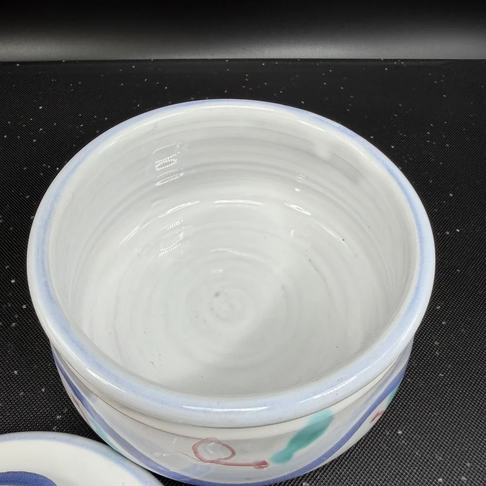 Nicola Fasano Italy Pier 1 Ceramic Lidded Jar Hand Painted Abstract Blue Pink 4